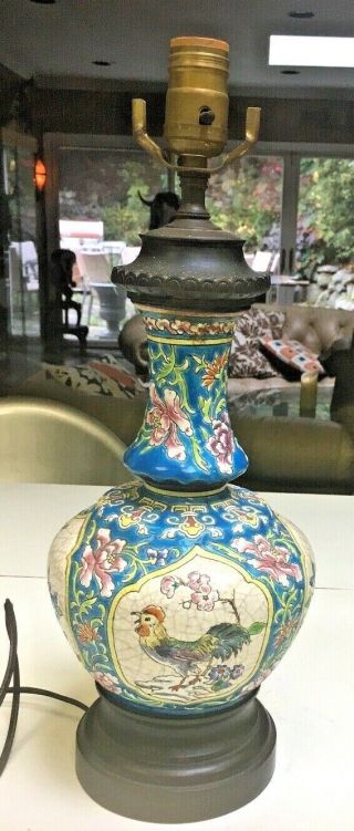 Chinese Rare Antique Peranakan Nonya Straits Hi Relief Hand Painted Vase Lamp