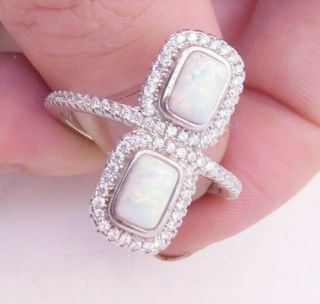 Solid Silver Opal & Paste Set Art Deco Design Ring,  925