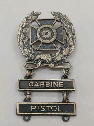 Sterling Ww2 Expert Carbine & Pistol Shooter Badge Us Army Military Pin 14 Grams