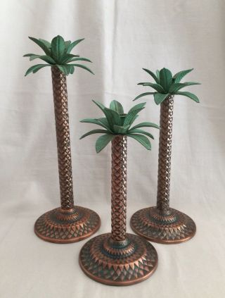 Brass Palm Tree Candle Stick Holders 3 Piece Set Lotb