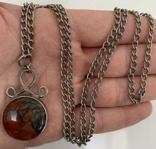 Solid Silver Large Agate Pendant On Chain