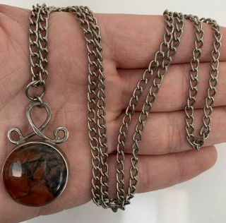 Solid Silver Large Agate Pendant On Chain 2
