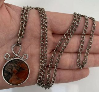 Solid Silver Large Agate Pendant On Chain 3