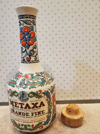 Vintage METAXA Porcelain Bottle Decanter with Floral Design Hand Made in Greece 3