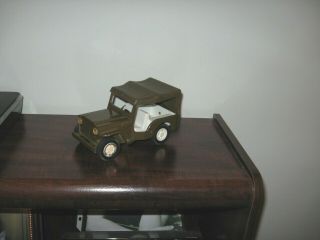 Vintage Tonka Army Green Metal Military Jeep With Top / As Found /