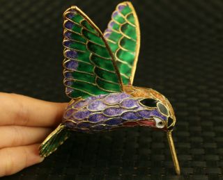 China Art Old Cloisonne Hand Carved Hummingbird Statue Pendant Netsuke Gift