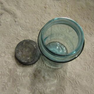 Vintage Pint Aqua Blue Embossed Mason Canning Jar w Zinc Lid Bubbles Wavy Lines 3