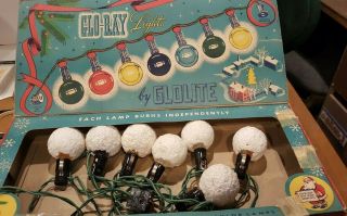 Vintage 1959 General Electric Christmas Lights - Colored Snowball Lamps Glo - Ray