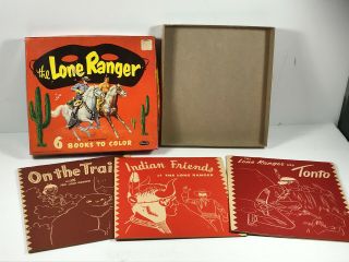 1955 Whitman Lone Ranger Cowboy Western 6 Books To Color W/ Box Only Three Books