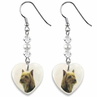 Australian Terrier 925 Silver Heart Mother Of Pearl Dangle Hooks Earrings Ep77
