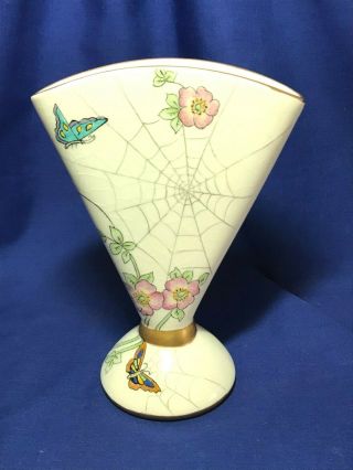 American Satsuma Style Butterfly And Spider Web Pattern Fan Vase