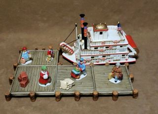 Lefton Colonial Village Showboat 7 Pc 11266 Riverboat Ferry W/ Music Box 1997