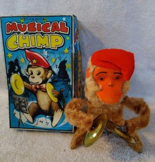 6.  5in Alps Windup Chimp The Band Leader Playing Cymbals Rock Valley Toy 
