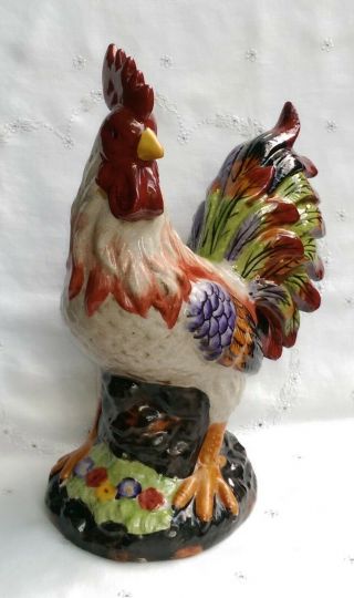Large Ceramic Rooster Figurine Colorful 14” Tall