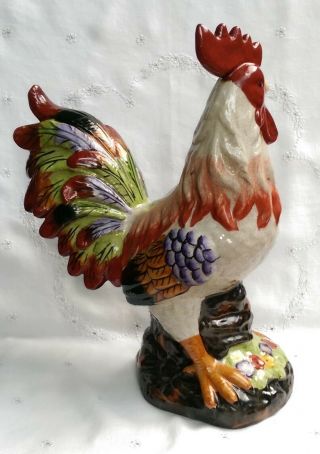 Large Ceramic Rooster Figurine Colorful 14” Tall 2