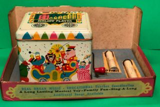 1950s J.  Chein Melody Player Tin Toy Music Box 135 Organ W/ Box & Music Rolls