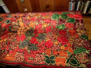 Vtg Mexican Large 80 " X 33 " Silk Maya Embroidery On Hand - Loomed Cotton; Fringed