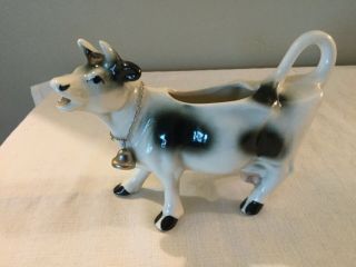 Vintage Holstein Cow With Bell Porcelain Ceramic Creamer