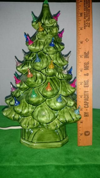 Vintage Ceramic Lighted Christmas Tree 1970s Green Tree 11 "