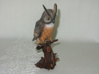 Vintage Carved Wood Horned Owl On Log Branch Bird Figurine Made China