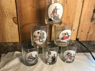 Set Of 6 Vintage Norman Rockwell Saturday Evening Post Glass Tumblers