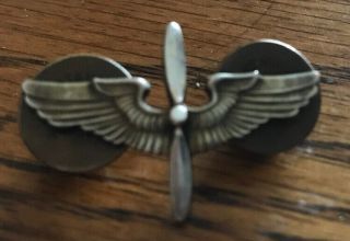 Wwii Sterling Silver Army Air Force Officer Collar Pin Badge Wings Propeller