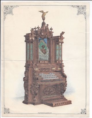 Centennial Exhibition Color Advertising Flyer,  The Burdett Organ,  1876