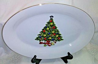 Sea Gull Christmas Tree Oval Serving Platter 14 " Tree Toys Presents - Gold Trim