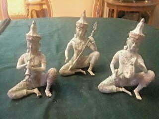 Set Of 3 19th Century Thai Prince Musician Gilded Bronze Figurines.