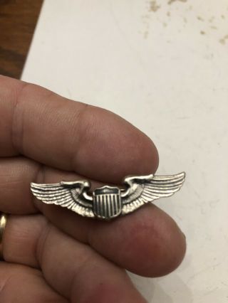 Wwii Sterling Silver Air Force Pilot Wings Badge / Pin