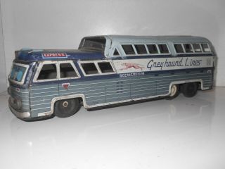 Tinplate Express Greyhound Lines Bus Coach Toy Friction Drive Tin Plate