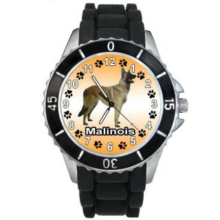Malinois Belgian Shepherd Dog Black Silicone Strap Mens Ladies Wrist Watch S748e