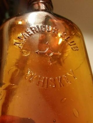 Americus Club Antique 1/2 Pint Hand Blown Whiskey Cork Bottle