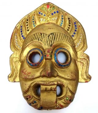 Vintage Thai Khon Mask Hermit Papier Mache Lacquer Gilt