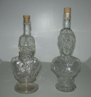 Two Vintage Figurative Carnival Glass Whiskey Empty Bottle Made In Italy