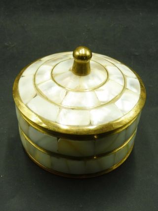 Vintage Brass And Mother Of Pearl Lidded Pot