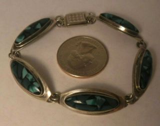 Israel 925 Sterling Silver - Vintage Turquoise ? Linked Bracelet 7 "