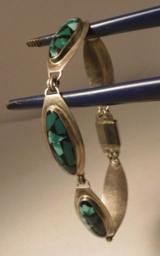 ISRAEL 925 Sterling Silver - Vintage Turquoise ? Linked Bracelet 7 