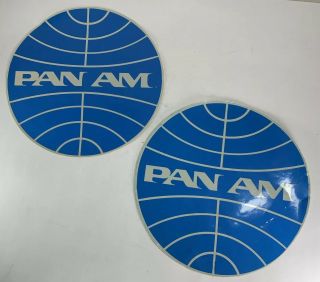 2 Vintage Pan Am Airlines 17.  75 " Round Reflective Decal Sticker Sign Blue White