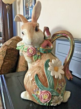 Fitz And Floyd Woodland Springs Rabbit / Bunny Large Pitcher  Hard To Find