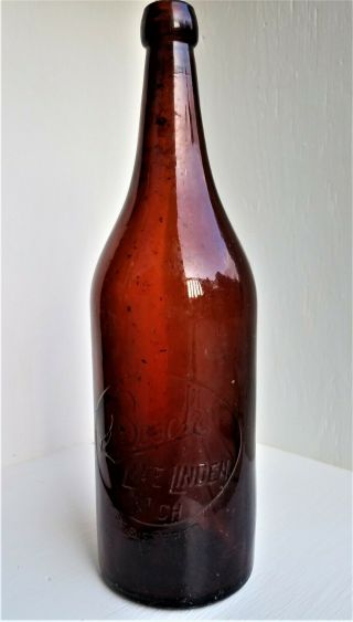 Vintage Amber Bosch Beer Bottle Bosch Brewing,  Lake Linden,  Mi