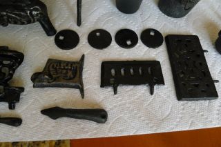 Vintage Mini Cast Iron Toy Wood Stove Salesman Sample Accessories Marked 3