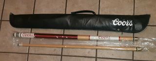 Vintage Coors Beer Promo 2 Piece Pool Cue Stick 58 Inch W/ Carrying Case/bag 80s