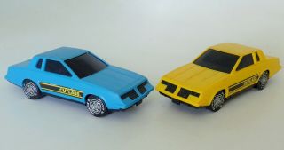 Buddy L Plastic Cars Cutlass Yellow And Blue Color 6.  25 " For Transporter Truck