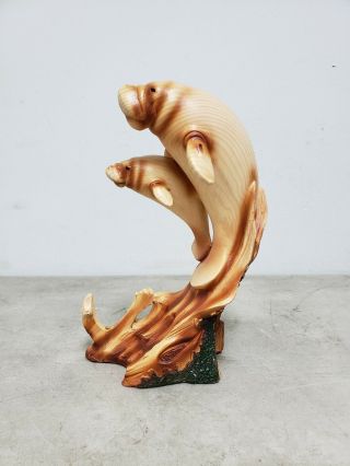 Wood Carved Manatee Figurine Of 2 Nautical Sea Creature