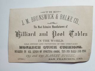 1880s San Francisco J.  M Brunswick & Balke Billiard Pool Tables Ad Card Duck Hunt 2