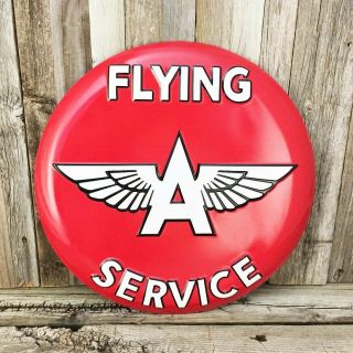 Flying A Service Gasoline Gas Oil 14 " Disc Round Metal Tin Sign Vintage Garage