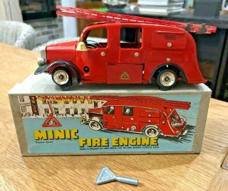 Tri - Ang - Minic - " Fire Engine " Tin Toy,  Wind - Up,  Box