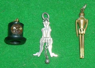 3 Novelty Moving Penny Toys,  Early 1900s,  Japanese Kobe Charm,  2 Metal Figures