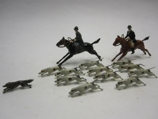 Britains Prewar Lead Hunt Mounted Huntsman Women Hunting Sidesaddle Hounds & Fox